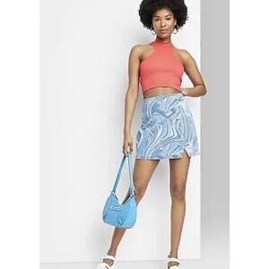 Wild Fable Notch Front Seamed Denim Mini Skirt - Blue Swirl Women’s 2 NWT